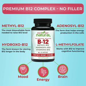 WHY NOT NATURAL - Why Not Natural Vitamin B12 5000mcg 60 Capsulas - The Red Vitamin MX - Suplementos Alimenticios - {{ shop.shopifyCountryName }}