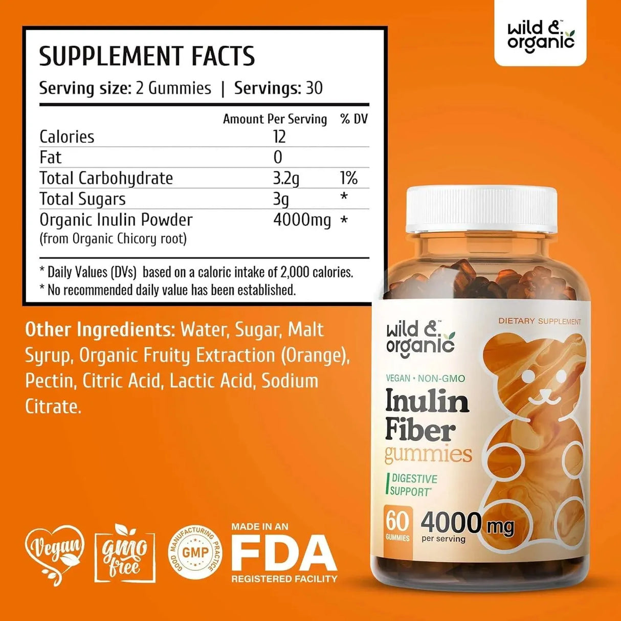 WILD & ORGANIC - Wild & Organic Inulin Fiber Gummies 60 Gomitas - The Red Vitamin MX - Suplementos Alimenticios - {{ shop.shopifyCountryName }}