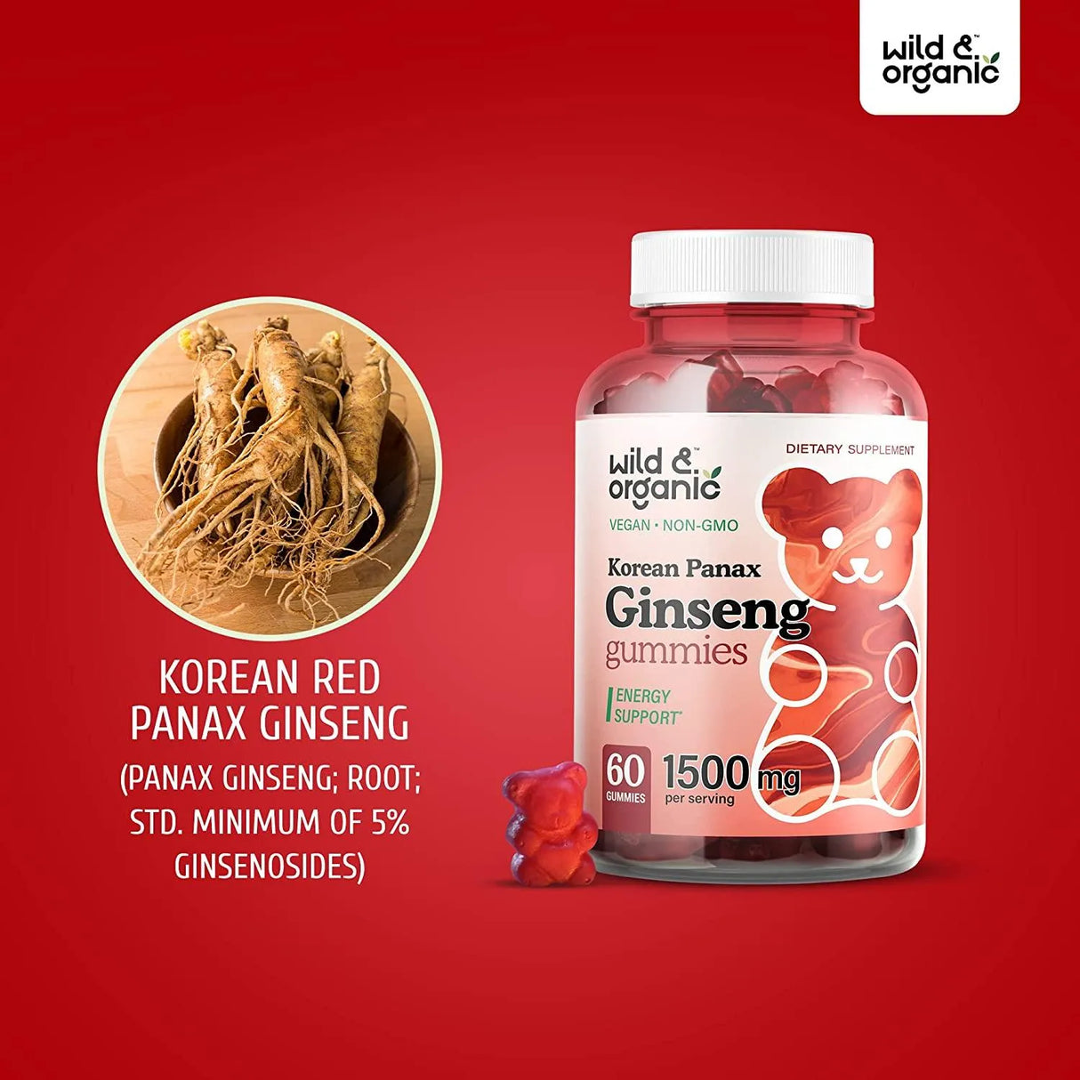 WILD & ORGANIC - Wild & Organic Korean Panax Red Ginseng 1600Mg. 60 Gomitas - The Red Vitamin MX - Suplementos Alimenticios - {{ shop.shopifyCountryName }}