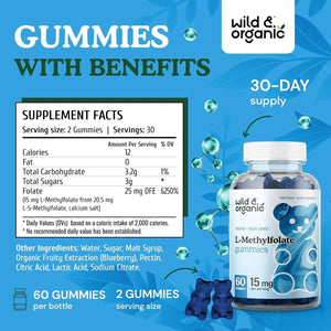 WILD & ORGANIC - Wild & Organic L-Methylfolate 15Mg. Gummies 60 Gomitas - The Red Vitamin MX - Suplementos Alimenticios - {{ shop.shopifyCountryName }}