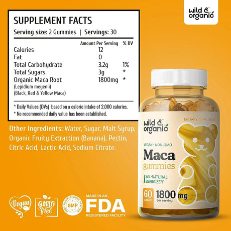 WILD & ORGANIC - Wild & Organic Maca Root Gummies 1800Mg. 60 Gomitas - The Red Vitamin MX - Suplementos Alimenticios - {{ shop.shopifyCountryName }}