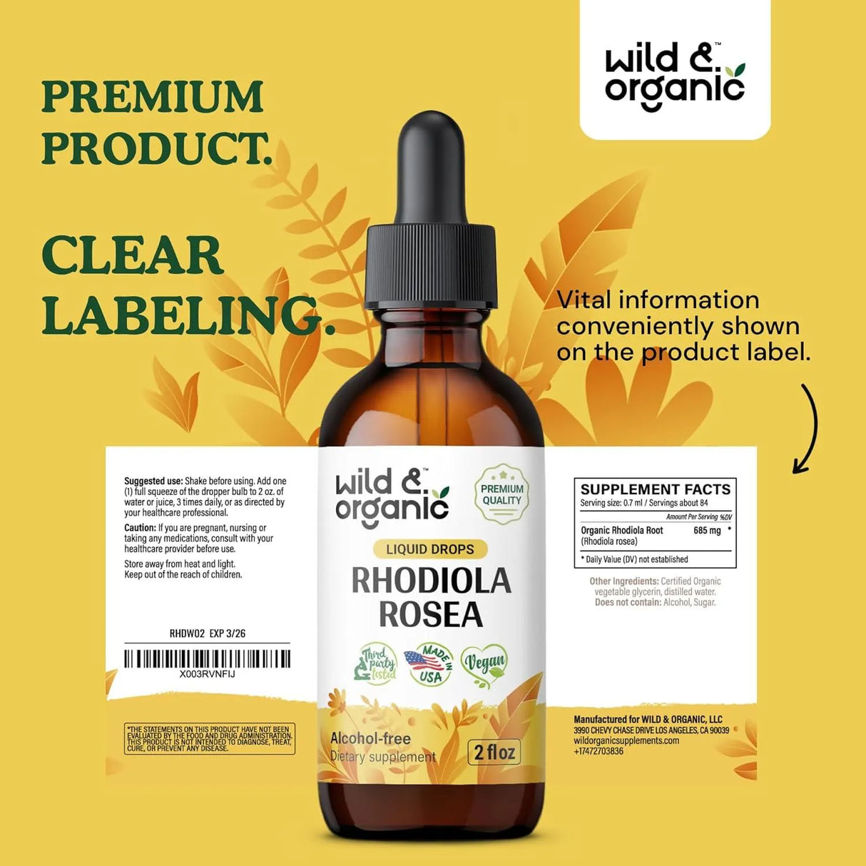 WILD & ORGANIC - Wild & Organic Rhodiola Rosea Tincture 2 Fl.Oz. - The Red Vitamin MX - Suplementos Alimenticios - {{ shop.shopifyCountryName }}