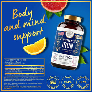 WINDSOR BOTANICALS - Windsor Botanicals Iron Pills for Women 180 Tabletas - The Red Vitamin MX - Suplementos Alimenticios - {{ shop.shopifyCountryName }}