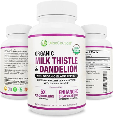 WISECEUTICAL - Wiseceutical Organic Milk Thistle Concentrated Extract 2000Mg. 60 Capsulas - The Red Vitamin MX - Suplementos Alimenticios - {{ shop.shopifyCountryName }}