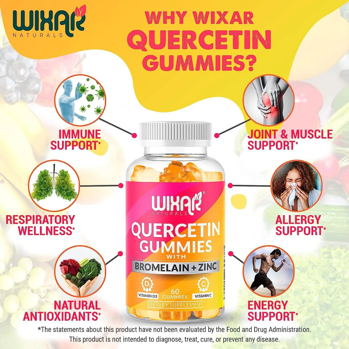 WIXAR NATURALS - WIXAR NATURALS Quercetin 500Mg. 60 Gomitas - The Red Vitamin MX - Suplementos Alimenticios - {{ shop.shopifyCountryName }}