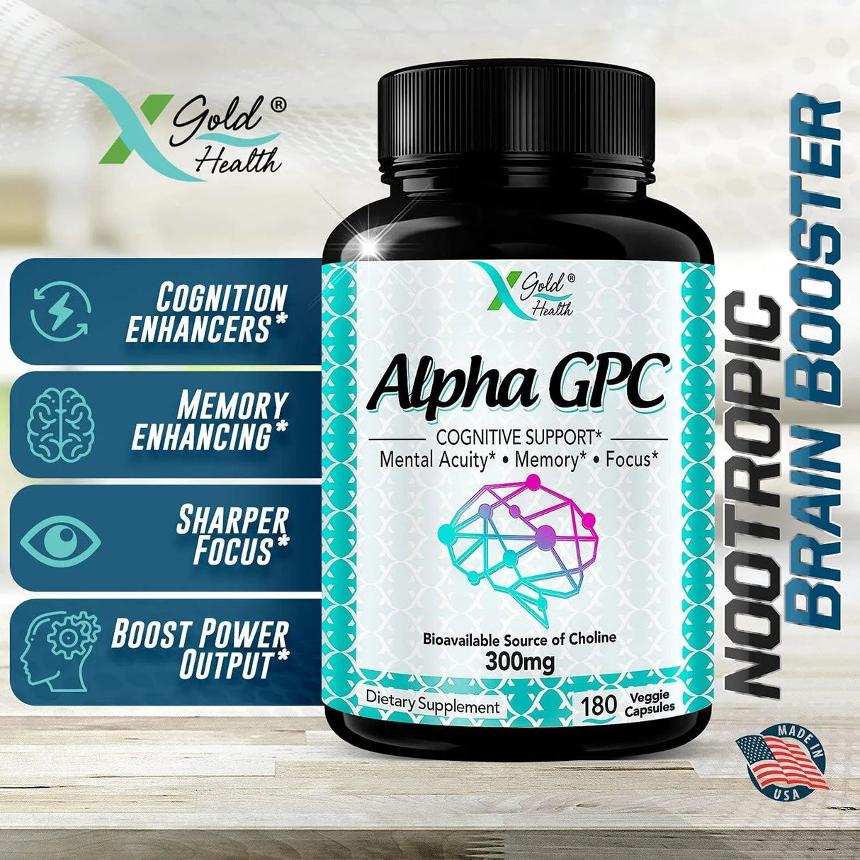 X GOLD HEALTH - X Gold Health Alpha GPC Choline 600Mg. 180 Capsulas - The Red Vitamin MX - Suplementos Alimenticios - {{ shop.shopifyCountryName }}