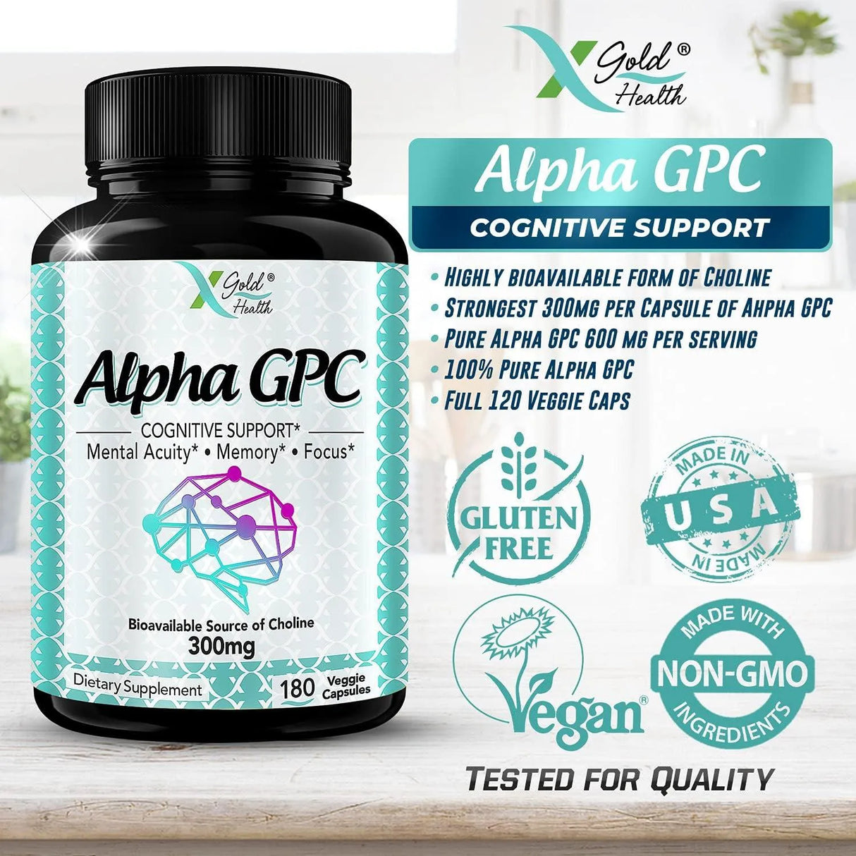 X GOLD HEALTH - X Gold Health Alpha GPC Choline 600Mg. 180 Capsulas - The Red Vitamin MX - Suplementos Alimenticios - {{ shop.shopifyCountryName }}