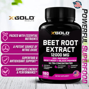 X GOLD HEALTH - X Gold Health Beet Root Extract 1200Mg. 180 Capsulas - The Red Vitamin MX - Suplementos Alimenticios - {{ shop.shopifyCountryName }}