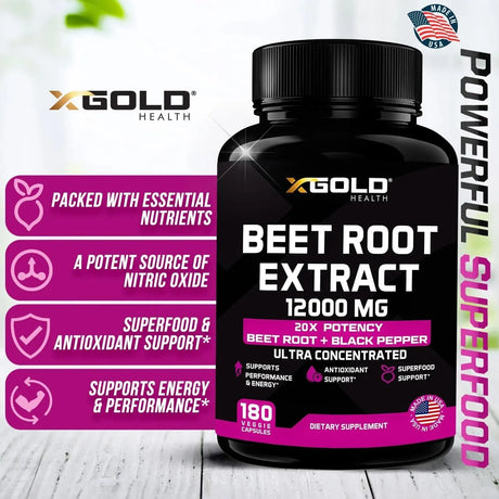 X GOLD HEALTH - X Gold Health Beet Root Extract 1200Mg. 180 Capsulas - The Red Vitamin MX - Suplementos Alimenticios - {{ shop.shopifyCountryName }}