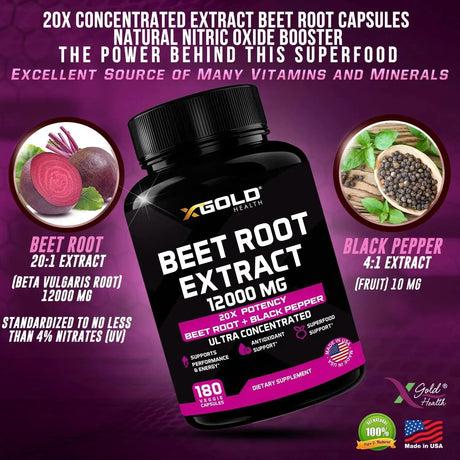 X GOLD HEALTH - X Gold Health Beet Root Extract 1200Mg. 180 Capsulas - The Red Vitamin MX - Suplementos Alimenticios - {{ shop.shopifyCountryName }}