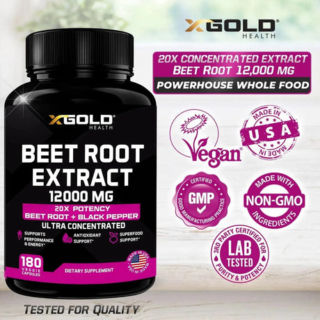 X GOLD HEALTH - X Gold Health Beet Root Extract 1200Mg. 180 Capsulas - The Red Vitamin MX - Suplementos Alimenticios - {{ shop.shopifyCountryName }}