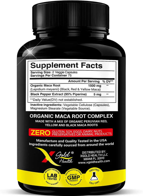 X GOLD HEALTH - X Gold Health Organic Maca Root Powder Capsules 1500Mg. 150 Capsulas - The Red Vitamin MX - Suplementos Alimenticios - {{ shop.shopifyCountryName }}