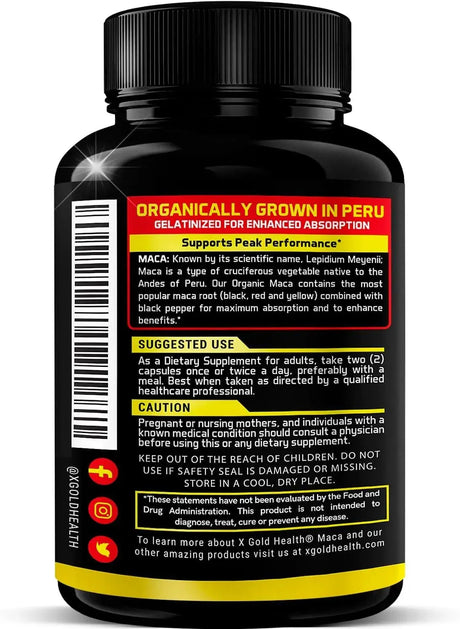 X GOLD HEALTH - X Gold Health Organic Maca Root Powder Capsules 1500Mg. 150 Capsulas - The Red Vitamin MX - Suplementos Alimenticios - {{ shop.shopifyCountryName }}