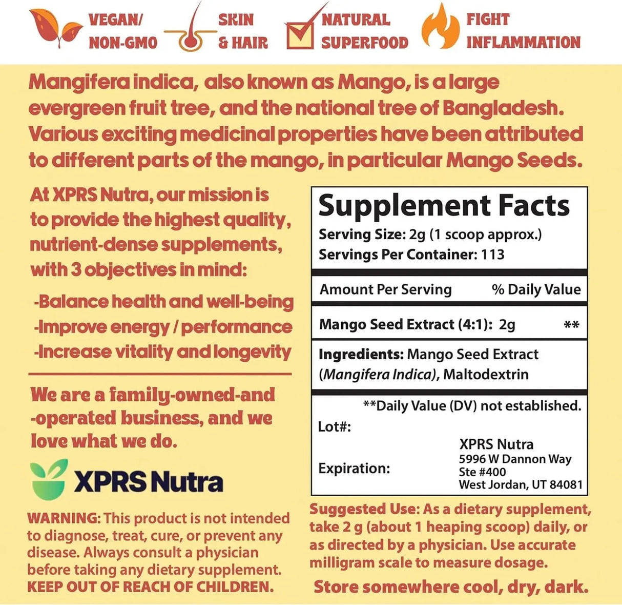 XPRS NUTRA - XPRS Nutra Mango Seed Extract Powder 8 oz. - The Red Vitamin MX - Suplementos Alimenticios - {{ shop.shopifyCountryName }}