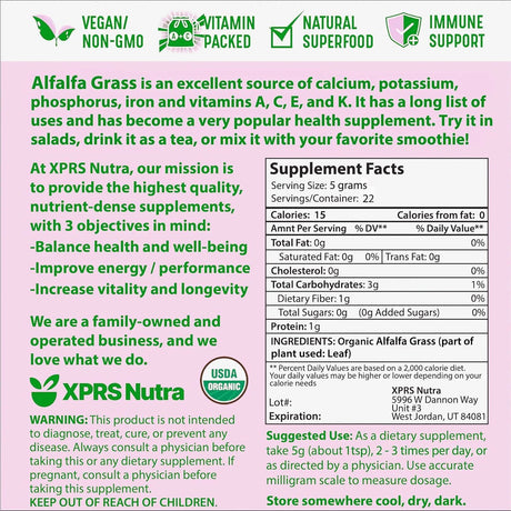 XPRS NUTRA - XPRS Nutra Organic Alfalfa Powder 113Gr. - The Red Vitamin MX - Suplementos Alimenticios - {{ shop.shopifyCountryName }}