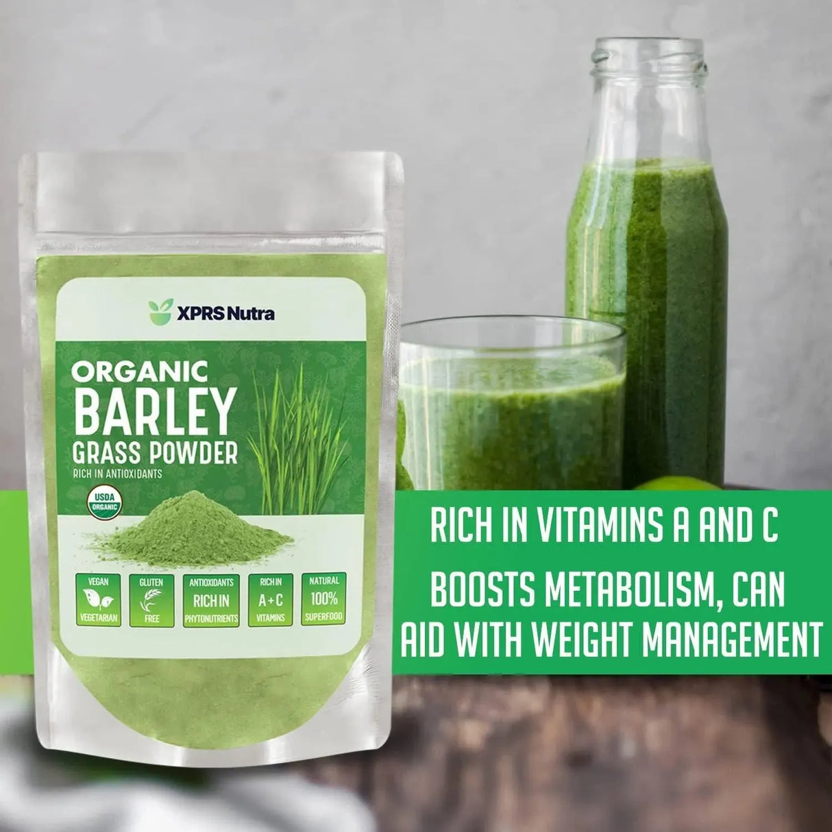 XPRS NUTRA - XPRS Nutra Organic Barley Grass Powder 226Gr. - The Red Vitamin MX - Suplementos Alimenticios - {{ shop.shopifyCountryName }}