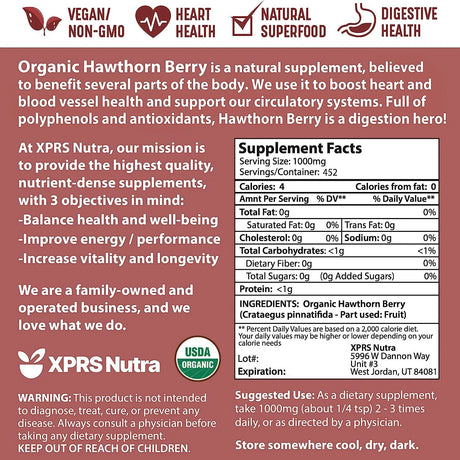 XPRS NUTRA - XPRS Nutra Organic Hawthorn Berry Powder 16 Oz. - The Red Vitamin MX - Suplementos Alimenticios - {{ shop.shopifyCountryName }}