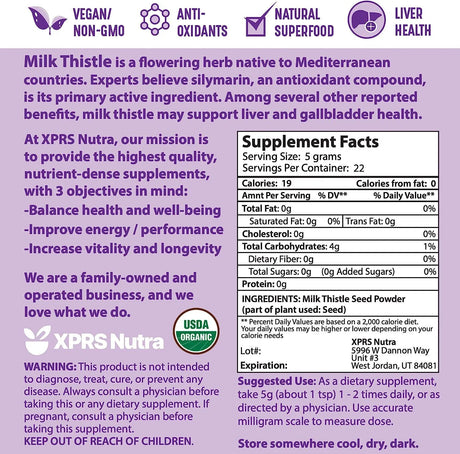 XPRS NUTRA - XPRS Nutra Organic Milk Thistle Seed Powder 113Gr. - The Red Vitamin MX - Suplementos Alimenticios - {{ shop.shopifyCountryName }}