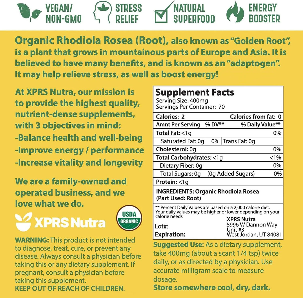 XPRS NUTRA - XPRS Nutra Organic Rhodiola Rosea Powder 1 Oz. - The Red Vitamin MX - Suplementos Alimenticios - {{ shop.shopifyCountryName }}