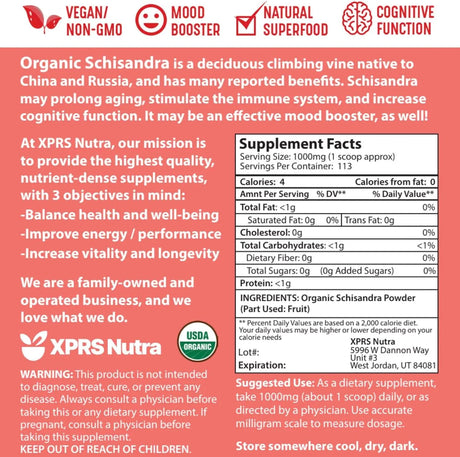 XPRS NUTRA - XPRS Nutra Organic Schisandra Berry Powder Extract 113Gr. - The Red Vitamin MX - Suplementos Alimenticios - {{ shop.shopifyCountryName }}