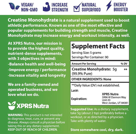 XPRS NUTRA - XPRS Nutra Vegan Creatine Monohydrate Powder 453Gr. - The Red Vitamin MX - Suplementos Alimenticios - {{ shop.shopifyCountryName }}