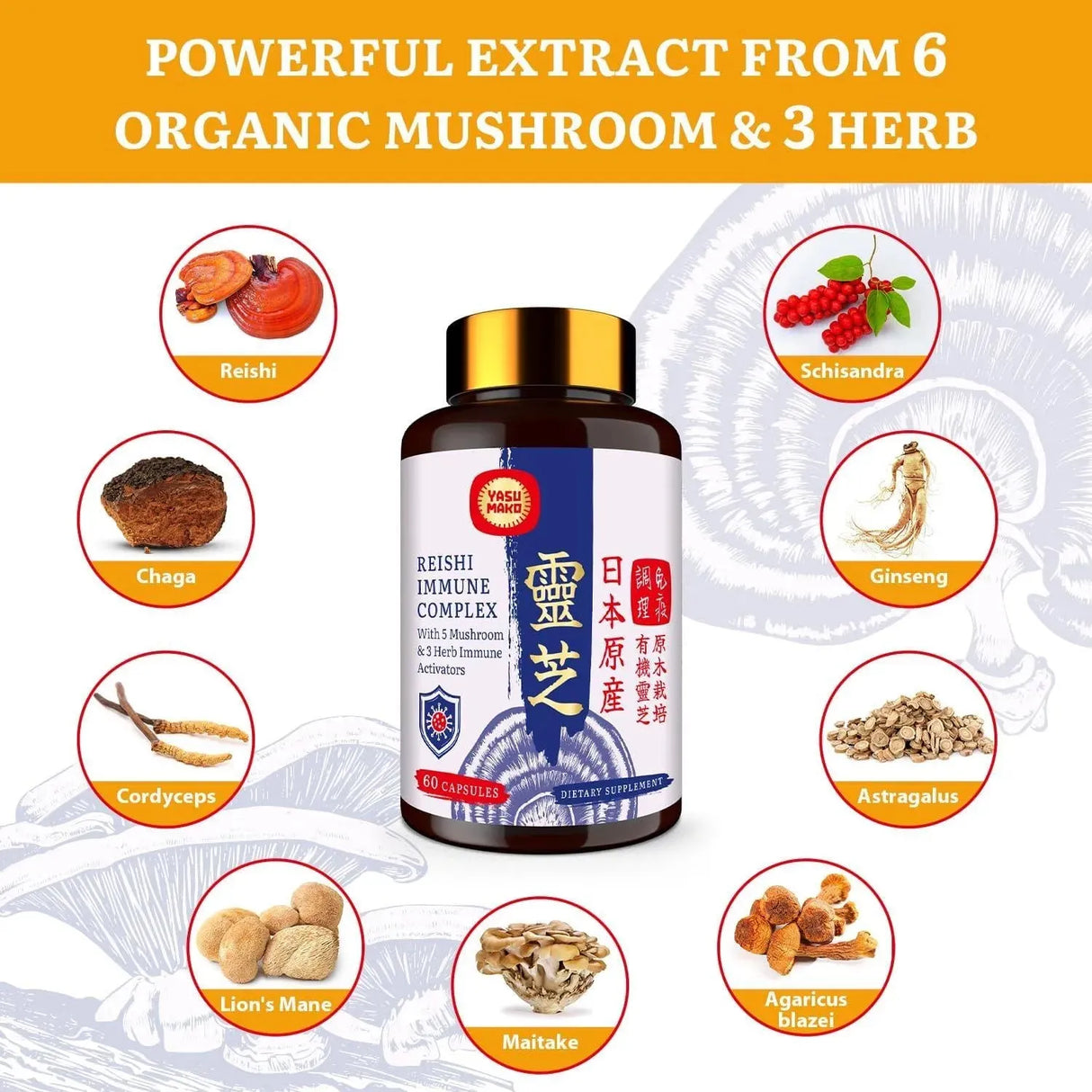 YASUMAKO - Yasumako Japanese Reishi Mushroom Complex 1500Mg. 60 Capsulas 2 Pack - The Red Vitamin MX - Suplementos Alimenticios - {{ shop.shopifyCountryName }}