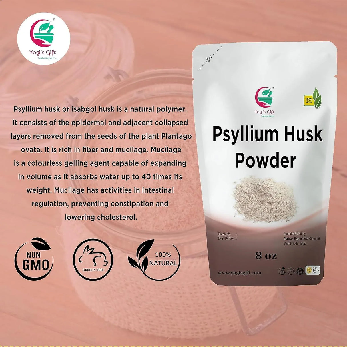 YOGI’S GIFT - YOGI’S GIFT Psyllium Husk Powder 8 Oz. - The Red Vitamin MX - Suplementos Alimenticios - {{ shop.shopifyCountryName }}