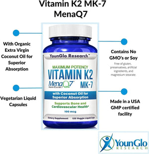 YOUNGLO - YounGlo Research Vitamin K2 MK7 120 Capsulas - The Red Vitamin MX - Suplementos Alimenticios - {{ shop.shopifyCountryName }}