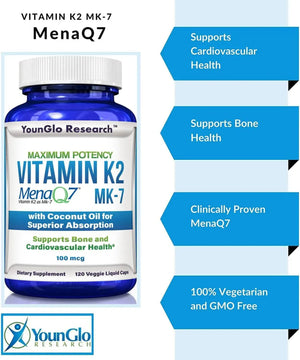 YOUNGLO - YounGlo Research Vitamin K2 MK7 120 Capsulas - The Red Vitamin MX - Suplementos Alimenticios - {{ shop.shopifyCountryName }}