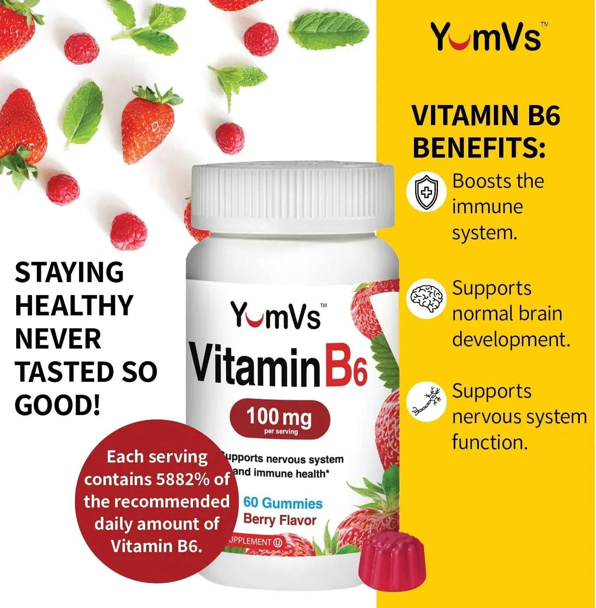 YUM-V'S - YUM-V'S Vitamin B6 Gummies 100Mg. 60 Gomitas 2 Pack - The Red Vitamin MX - Suplementos Alimenticios - {{ shop.shopifyCountryName }}