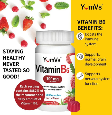 YUM-V'S - YUM-V'S Vitamin B6 Gummies 100Mg. 60 Gomitas 2 Pack - The Red Vitamin MX - Suplementos Alimenticios - {{ shop.shopifyCountryName }}