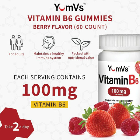 YUM-V'S - YUM-V'S Vitamin B6 Gummies 100Mg. 60 Gomitas 2 Pack - The Red Vitamin MX - Suplementos Alimenticios - {{ shop.shopifyCountryName }}