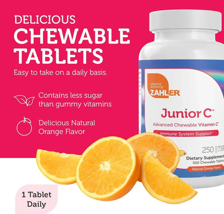 ZAHLER - Zahler Junior C Advanced Chewable Vitamin C for Kids 500 Tabletas Masticables - The Red Vitamin MX - Suplementos Alimenticios - {{ shop.shopifyCountryName }}