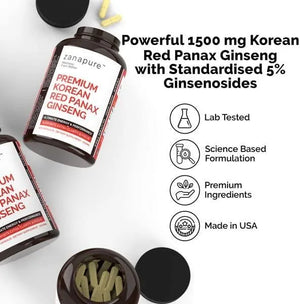 ZANAPURE - Zanapure Premium Korean Red Panax Ginseng Capsules 1500Mg. 120 Capsulas - The Red Vitamin MX - Suplementos Alimenticios - {{ shop.shopifyCountryName }}