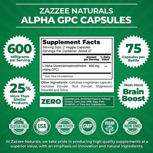 ZAZZEE NATURALS - Zazzee Alpha GPC Choline 300Mg. 75 Capsulas - The Red Vitamin MX - Suplementos Alimenticios - {{ shop.shopifyCountryName }}