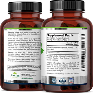 ZAZZEE NATURALS - Zazzee Alpha GPC Choline 300Mg. 75 Capsulas - The Red Vitamin MX - Suplementos Alimenticios - {{ shop.shopifyCountryName }}