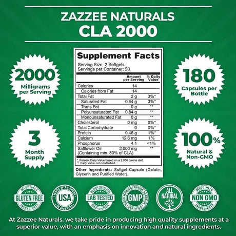 ZAZZEE NATURALS - Zazzee CLA 2000Mg. 180 Capsulas Blandas - The Red Vitamin MX - Suplementos Alimenticios - {{ shop.shopifyCountryName }}