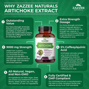 ZAZZEE NATURALS - Zazzee Extra Strength Artichoke 20:1 Extract 9000Mg. 150 Capsulas - The Red Vitamin MX - Suplementos Alimenticios - {{ shop.shopifyCountryName }}