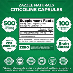 ZAZZEE NATURALS - Zazzee Extra Strength Citicoline 500Mg. 100 Capsulas - The Red Vitamin MX - Suplementos Alimenticios - {{ shop.shopifyCountryName }}