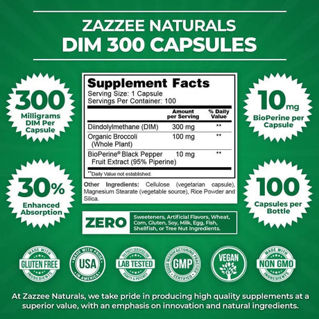 ZAZZEE NATURALS - Zazzee Extra Strength DIM 300 100 Capsulas - The Red Vitamin MX - Suplementos Alimenticios - {{ shop.shopifyCountryName }}