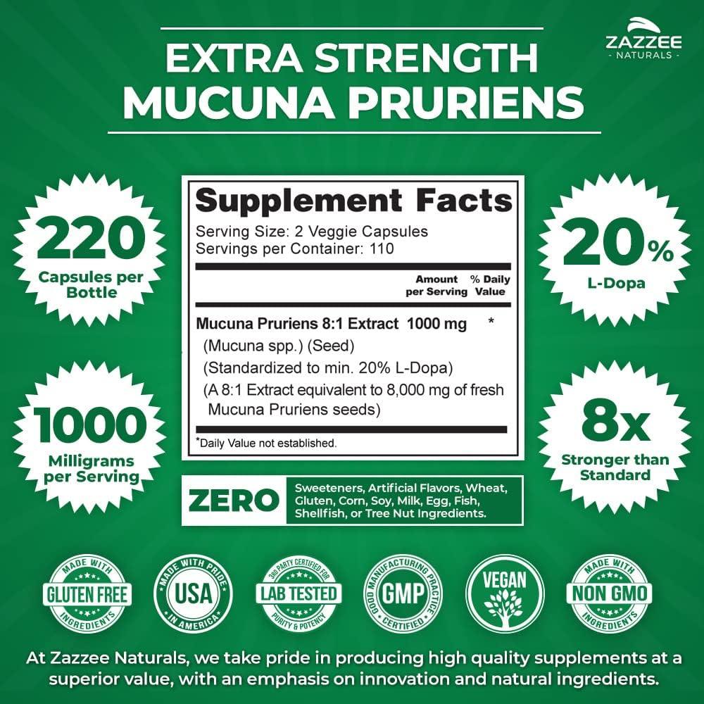 ZAZZEE NATURALS - Zazzee Extra Strength Mucuna Pruriens 8:1 Extract 220 Capsulas - The Red Vitamin MX - Suplementos Alimenticios - {{ shop.shopifyCountryName }}