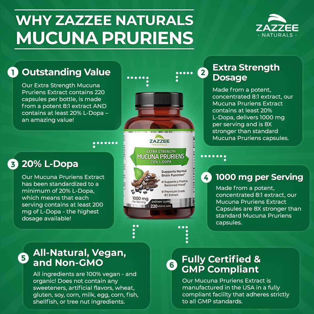 ZAZZEE NATURALS - Zazzee Extra Strength Mucuna Pruriens 8:1 Extract 220 Capsulas - The Red Vitamin MX - Suplementos Alimenticios - {{ shop.shopifyCountryName }}