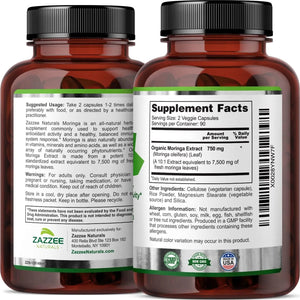 ZAZZEE NATURALS - Zazzee Naturals Organic Moringa Oleifera 10:1 Extract 7500Mg. 180 Capsulas - The Red Vitamin MX - Suplementos Alimenticios - {{ shop.shopifyCountryName }}