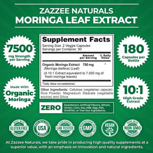 ZAZZEE NATURALS - Zazzee Naturals Organic Moringa Oleifera 10:1 Extract 7500Mg. 180 Capsulas - The Red Vitamin MX - Suplementos Alimenticios - {{ shop.shopifyCountryName }}