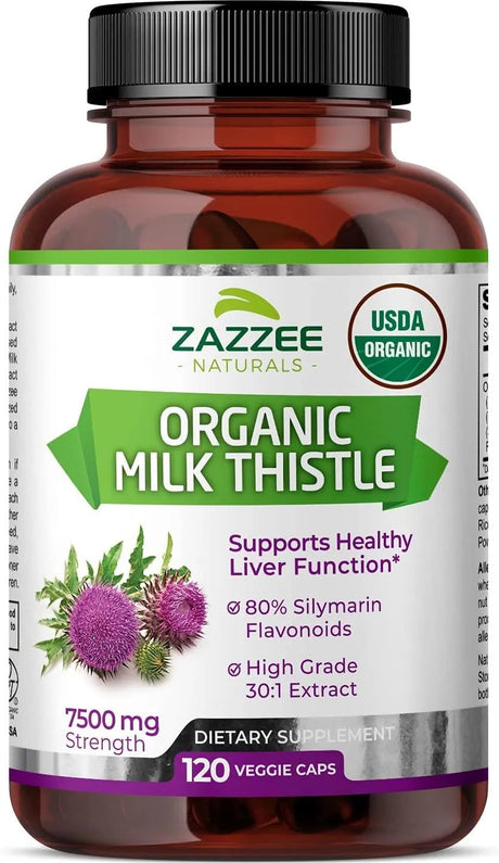 ZAZZEE NATURALS - Zazzee Naturals USDA Organic Milk Thistle 7500Mg. 120 Capsulas - The Red Vitamin MX - Suplementos Alimenticios - {{ shop.shopifyCountryName }}