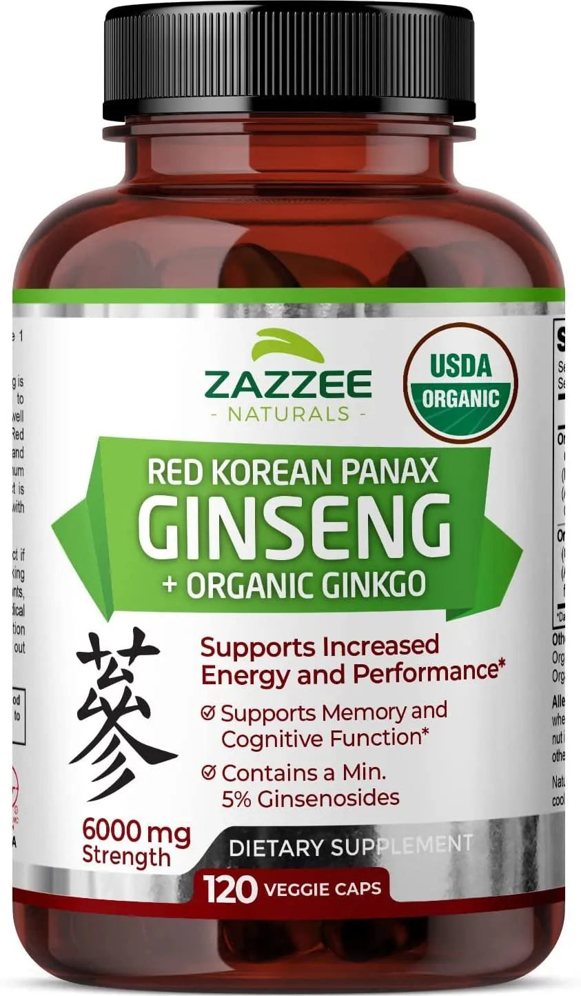 ZAZZEE NATURALS - Zazzee Naturals USDA Organic Red Korean Panax Ginseng 6000Mg. 120 Capsulas - The Red Vitamin MX - Suplementos Alimenticios - {{ shop.shopifyCountryName }}