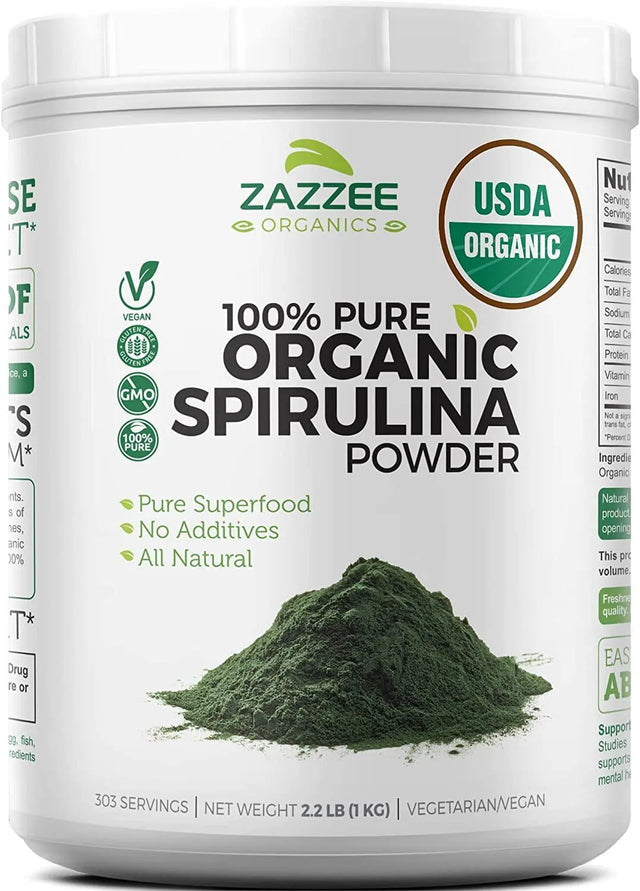 ZAZZEE NATURALS - Zazzee Naturals USDA Organic Spirulina Powder 1Kg. 303 Servicios - The Red Vitamin MX - Suplementos Alimenticios - {{ shop.shopifyCountryName }}