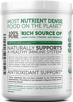 ZAZZEE NATURALS - Zazzee Naturals USDA Organic Spirulina Powder 1Kg. 303 Servicios - The Red Vitamin MX - Suplementos Alimenticios - {{ shop.shopifyCountryName }}