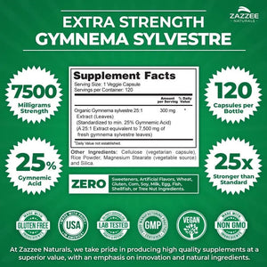 ZAZZEE NATURALS - Zazzee Organic Gymnema Sylvestre 25:1 Extract 7500Mg. 120 Capsulas - The Red Vitamin MX - Suplementos Alimenticios - {{ shop.shopifyCountryName }}