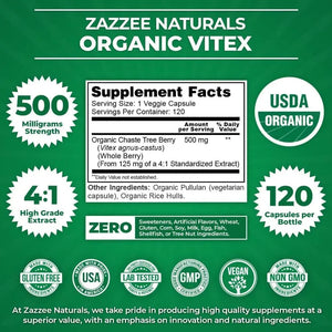 ZAZZEE NATURALS - Zazzee USDA Organic Baya Casto 500Mg. 120 Capsulas - The Red Vitamin MX - Suplementos Alimenticios - {{ shop.shopifyCountryName }}